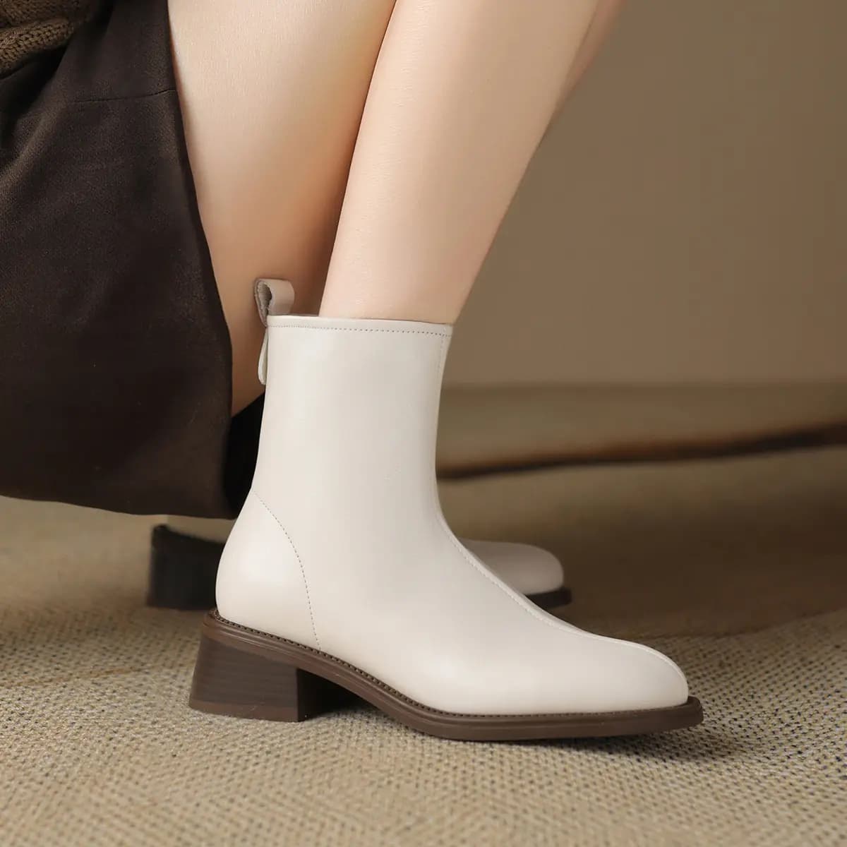 D:FUSE SCANDINAVIA Leather Lambskin Vintage Comfort Commute Casual Short Boots 4.5cm Women's 12