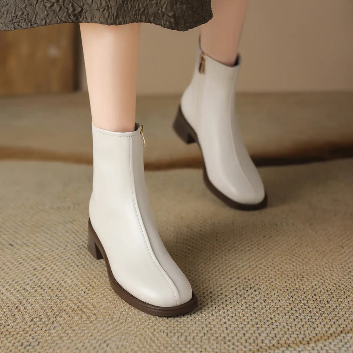 D:FUSE SCANDINAVIA Leather Lambskin Vintage Comfort Commute Casual Short Boots 4.5cm Women's 11