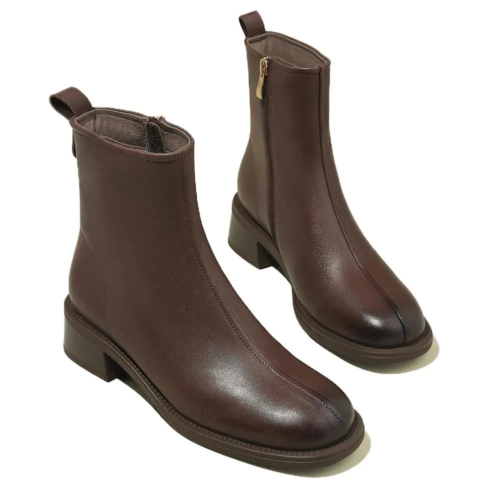 D:FUSE SCANDINAVIA Leather Lambskin Vintage Comfort Commute Casual Short Boots 4.5cm Women's 18