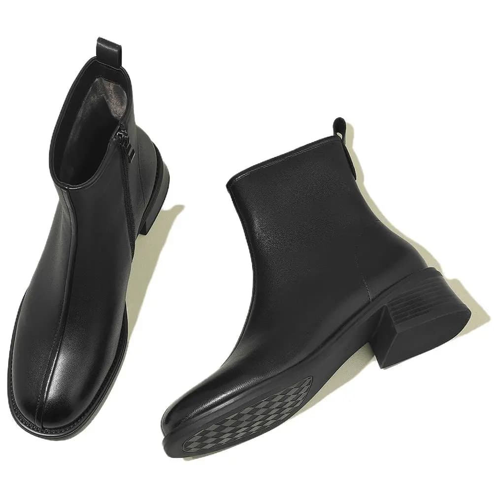D:FUSE SCANDINAVIA Leather Lambskin Vintage Comfort Commute Casual Short Boots 4.5cm Women's 4