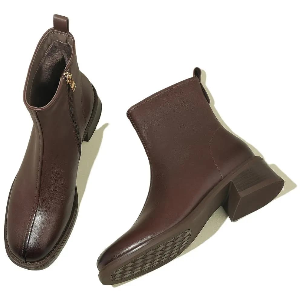 D:FUSE SCANDINAVIA Leather Lambskin Vintage Comfort Commute Casual Short Boots 4.5cm Women's 17