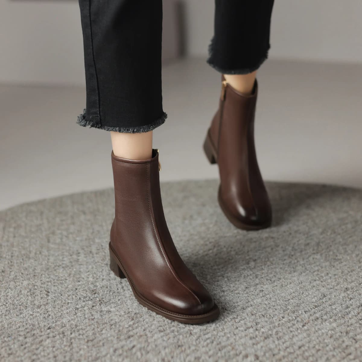 D:FUSE SCANDINAVIA Leather Lambskin Vintage Comfort Commute Casual Short Boots 4.5cm Women's 19