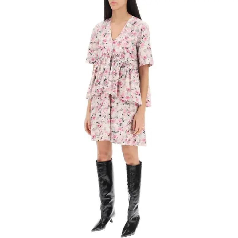 GANNI V-Neck Floral-Printed Ruffled Dress 2