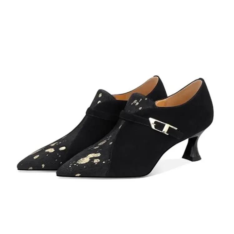 JESSICA SOPHIA French Chic Design Belt Buckle Pointed Toe Short Boots Women's Black 3