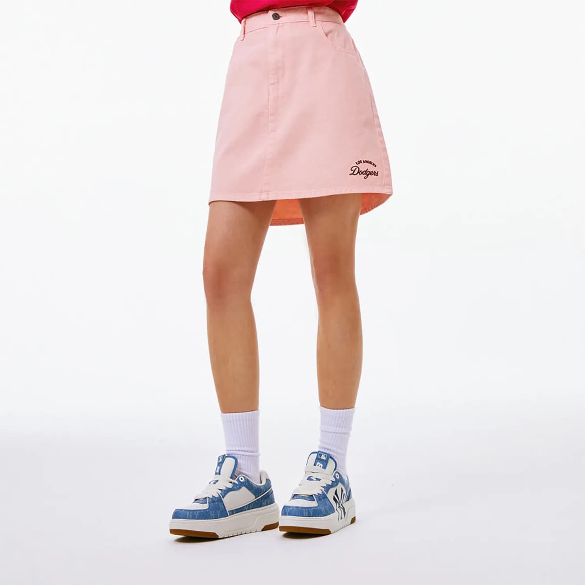 MLB Los Angeles Dodgers Qadın Denim Mini Ətək Peach Pink 4