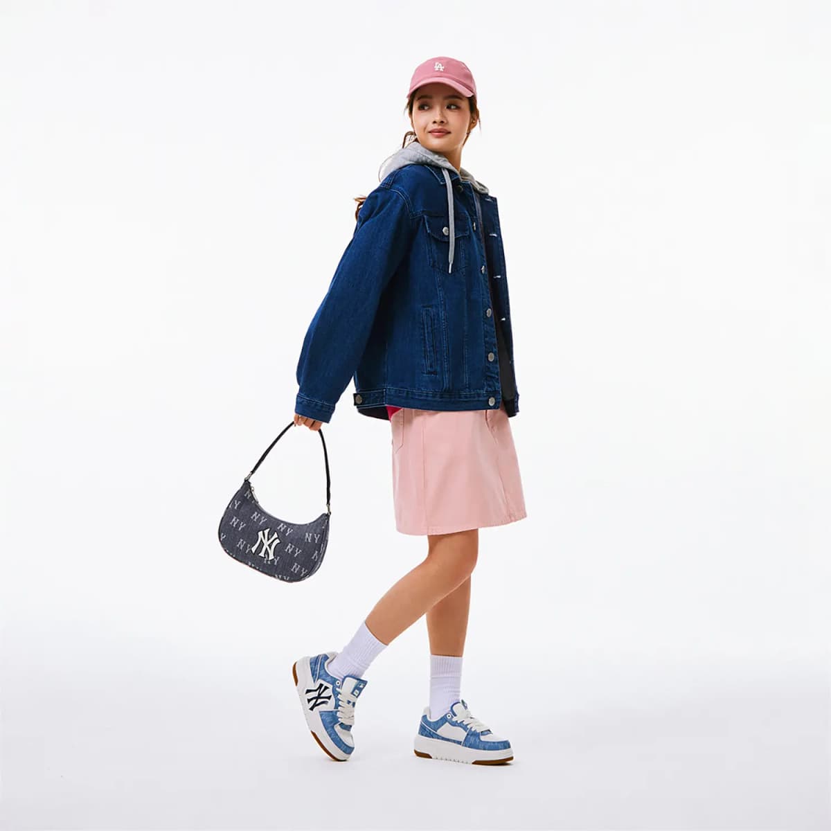 MLB Los Angeles Dodgers Qadın Denim Mini Ətək Peach Pink 7
