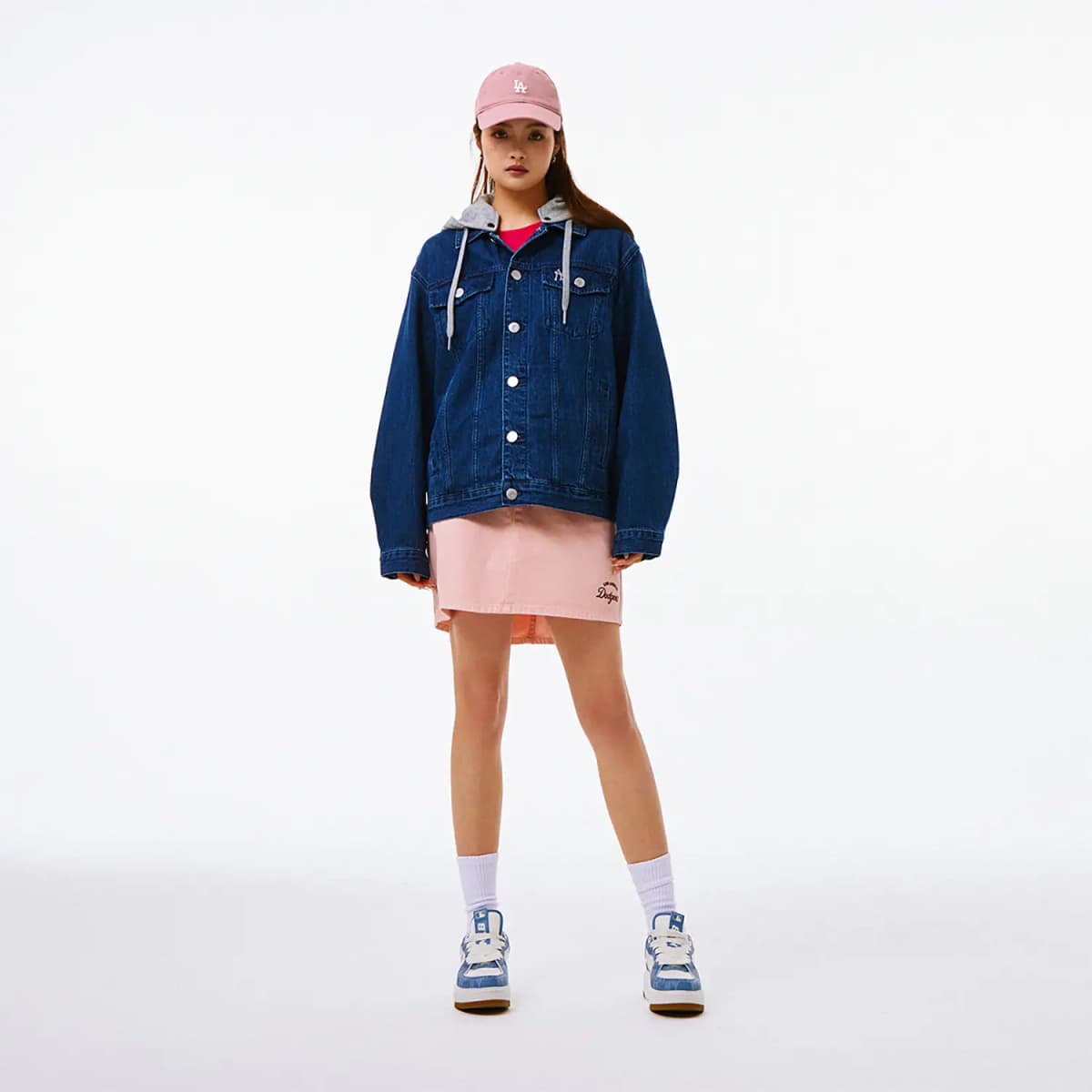 MLB Los Angeles Dodgers Qadın Denim Mini Ətək Peach Pink 6