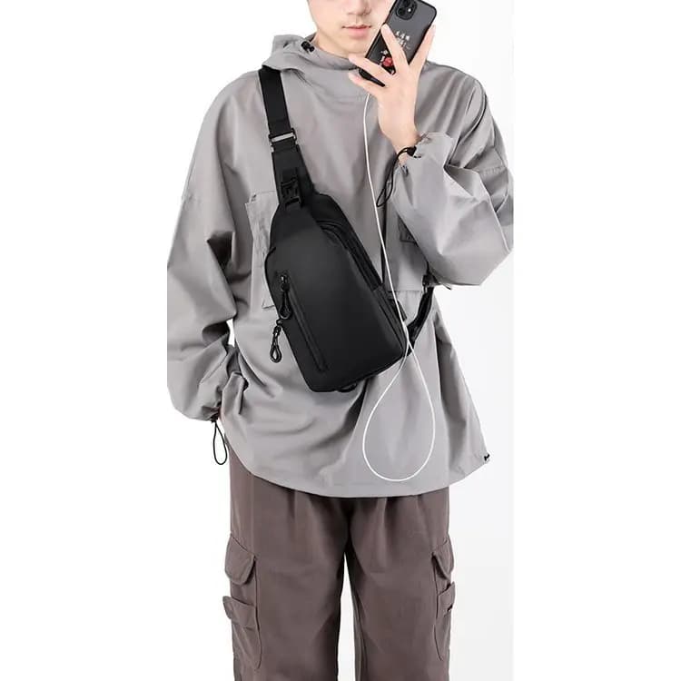 Techson Polyester Sling Çanta Unisex Qara/Boz 3