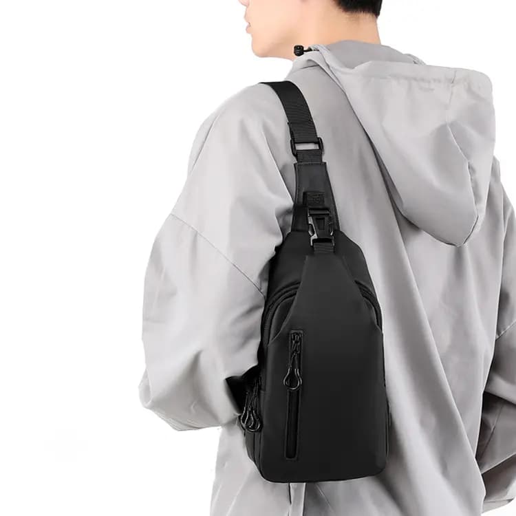 Techson Polyester Sling Çanta Unisex Qara/Boz 4