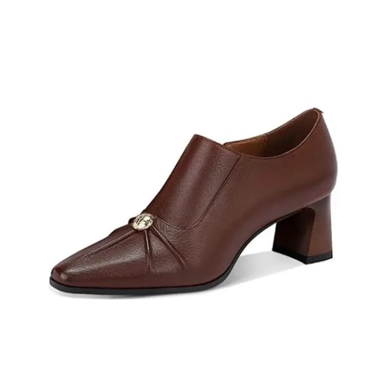 JESSICA SOPHIA Sheepskin Versatile Square Toe Anti-Slip Comfortable Casual Shoes Women's 3