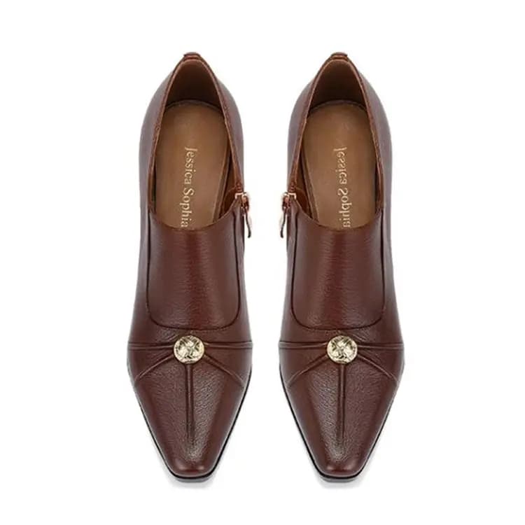 JESSICA SOPHIA Sheepskin Versatile Square Toe Anti-Slip Comfortable Casual Shoes Women's 5