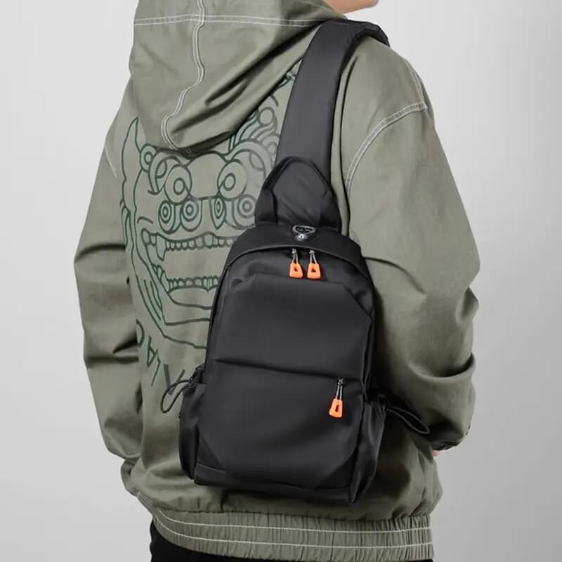 Warrior Casual Minimalist Multi-Functional Trendy Polyester Shoulder Sling Crossbody Chest Bag Small Unisex Couple Black/Gray 10