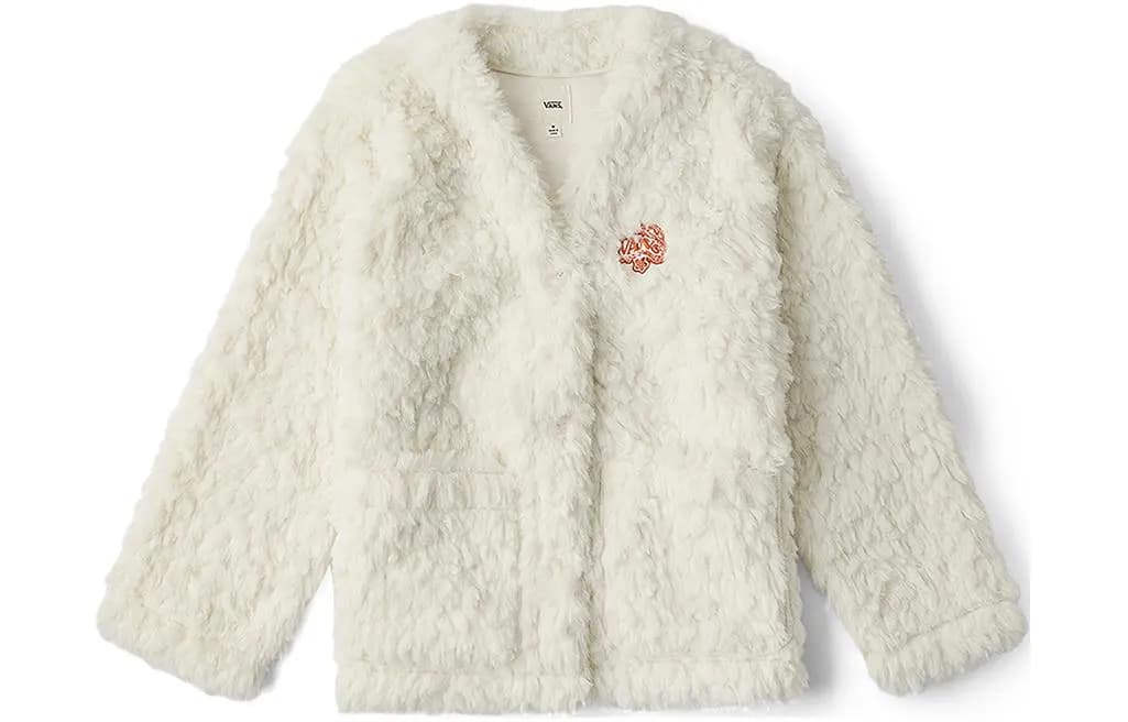 Vans SS24 Year of the Dragon Series Dragon Pattern V-Neck Fleece Jacket Women's Off-White