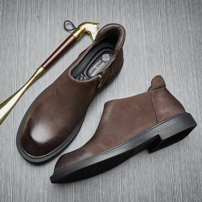 Brounvanm Top Layer Cowhide Leather British Versatile Ankle Boots Men's 7