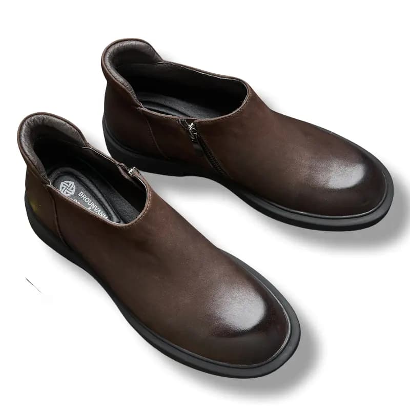 Brounvanm Top Layer Cowhide Leather British Versatile Ankle Boots Men's 5