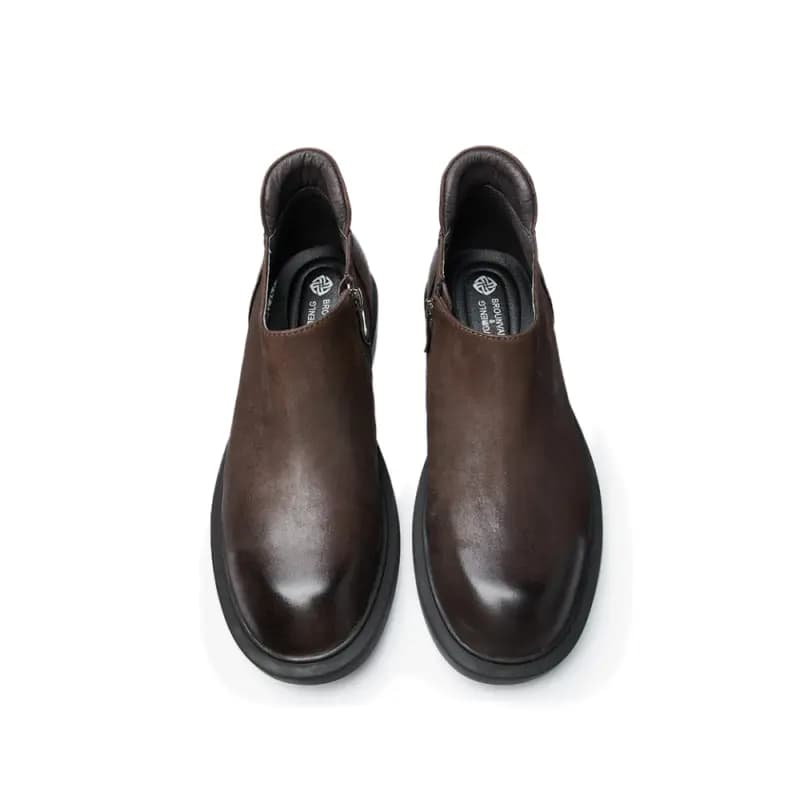 Brounvanm Top Layer Cowhide Leather British Versatile Ankle Boots Men's 3