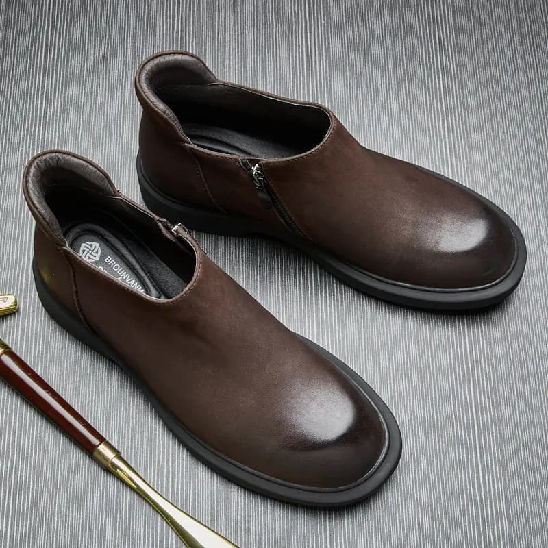 Brounvanm Top Layer Cowhide Leather British Versatile Ankle Boots Men's 8