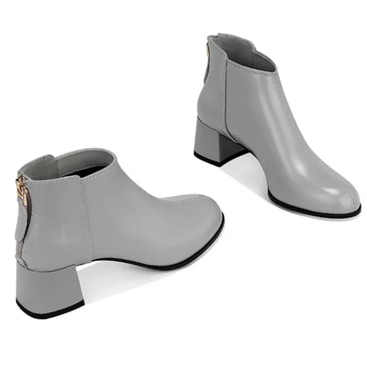 JESSICA SOPHIA Top Layer Cowhide Leather Elegant Temperament Classic Versatile Short Boots 5cm Women's 4