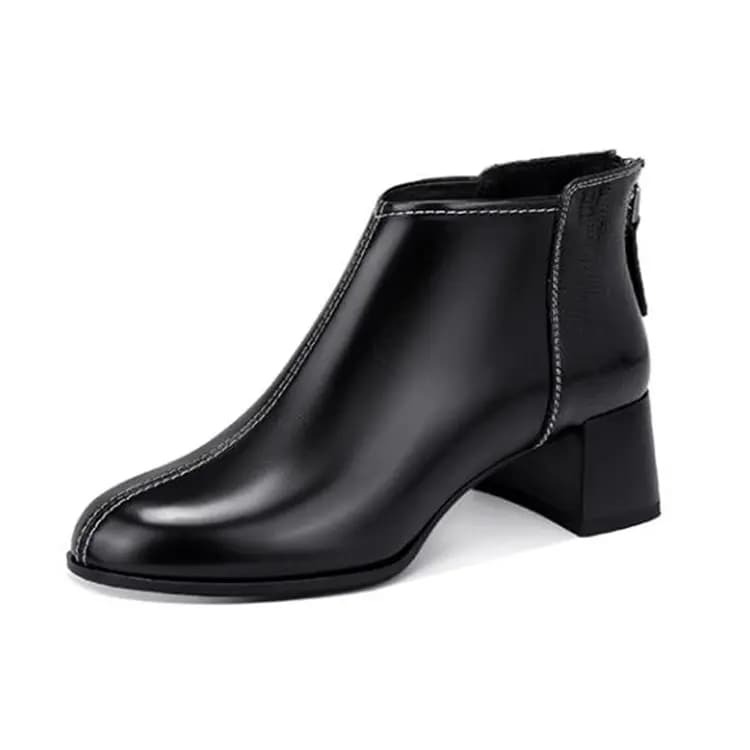 JESSICA SOPHIA Top Layer Cowhide Leather Elegant Temperament Classic Versatile Short Boots 5cm Women's