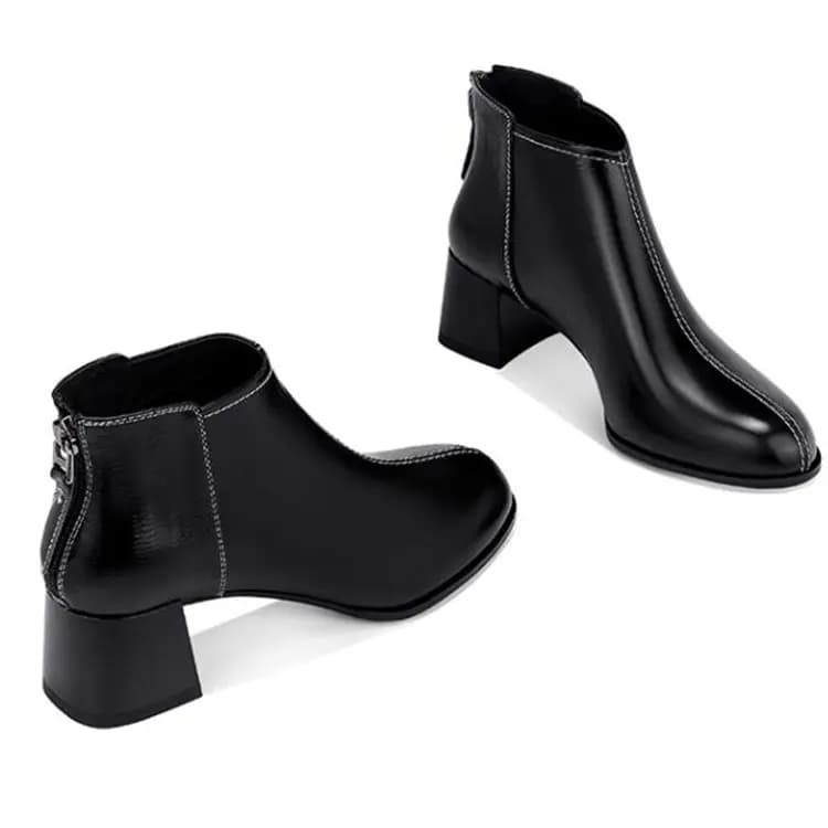 JESSICA SOPHIA Top Layer Cowhide Leather Elegant Temperament Classic Versatile Short Boots 5cm Women's 2