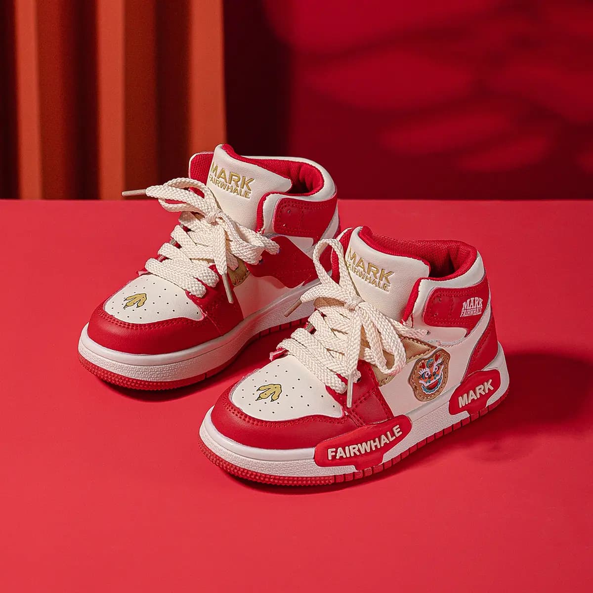 FAIRWHALE High Top Skateboard Shoes China Red Kids' 5