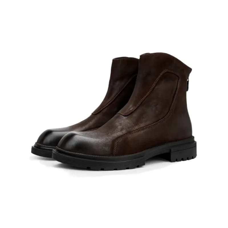 Brounvanm Top-Grain Leather British Style Fashion Versatile Ankle Boots Men's 8