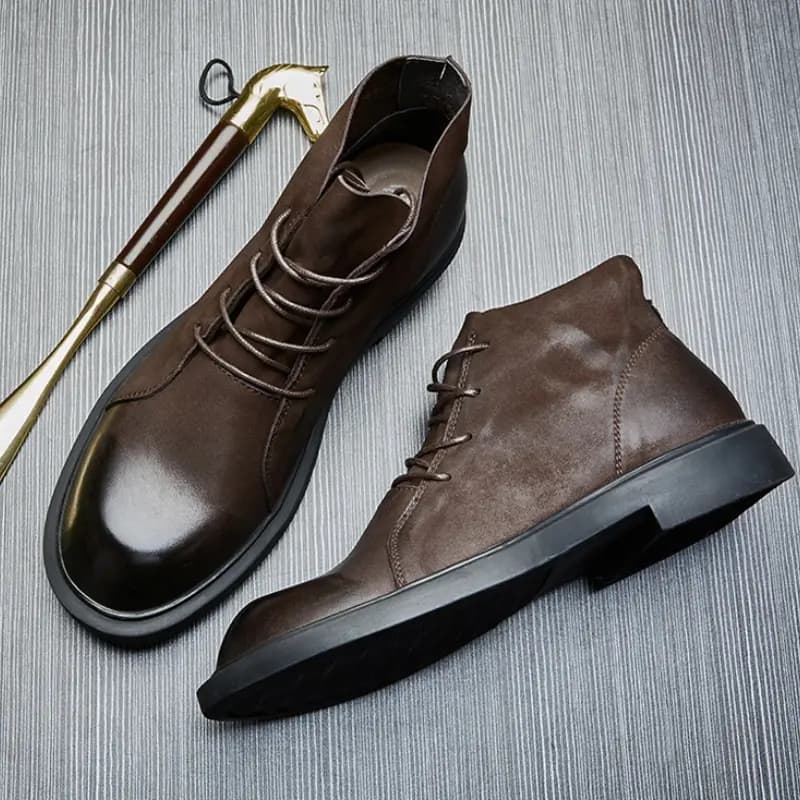 Brounvanm Top-Grain Leather Anti-Slip Wear-Resistant Warm Comfortable Ankle Boots 3cm Men's 6