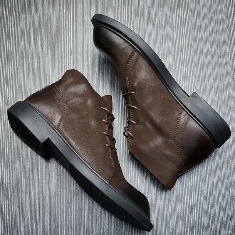 Brounvanm Top-Grain Leather Anti-Slip Wear-Resistant Warm Comfortable Ankle Boots 3cm Men's 7