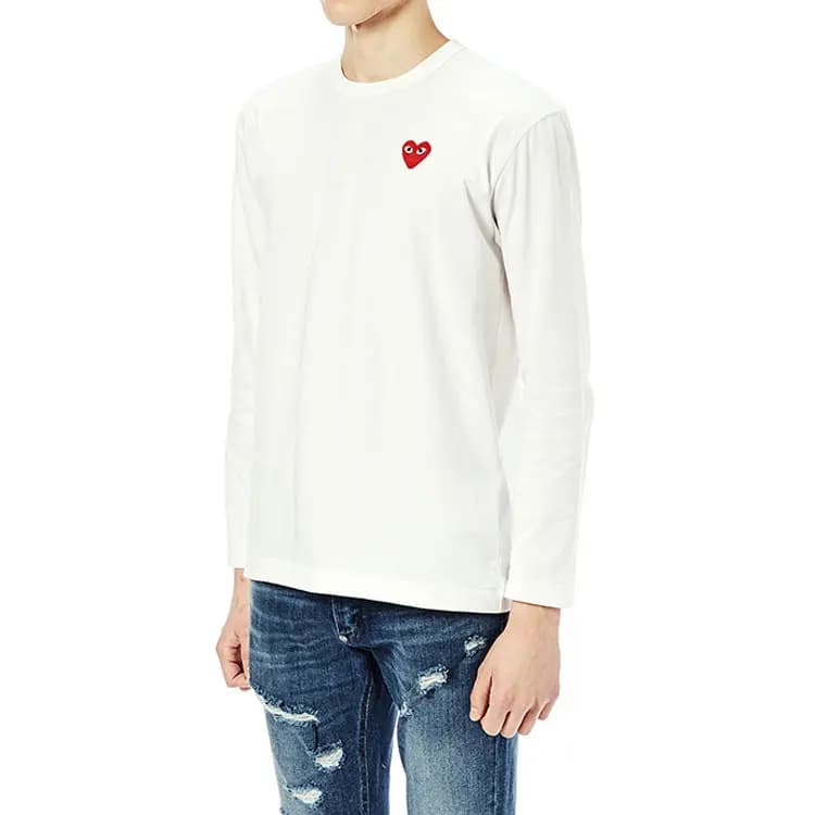 CDG Play Red Heart Loqolu Uzunqol Köynək Kişi Ağ 2