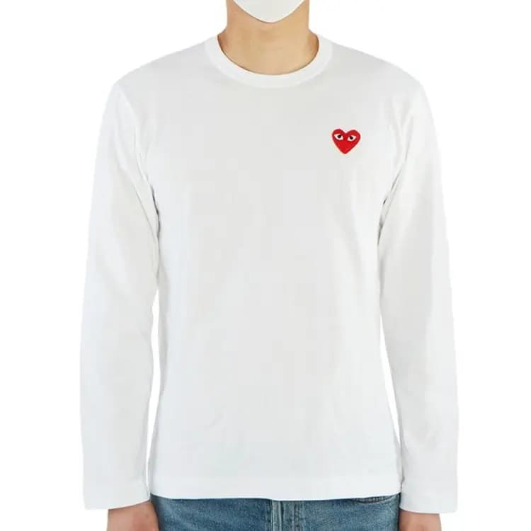 CDG Play Red Heart Loqolu Uzunqol Köynək Kişi Ağ 3