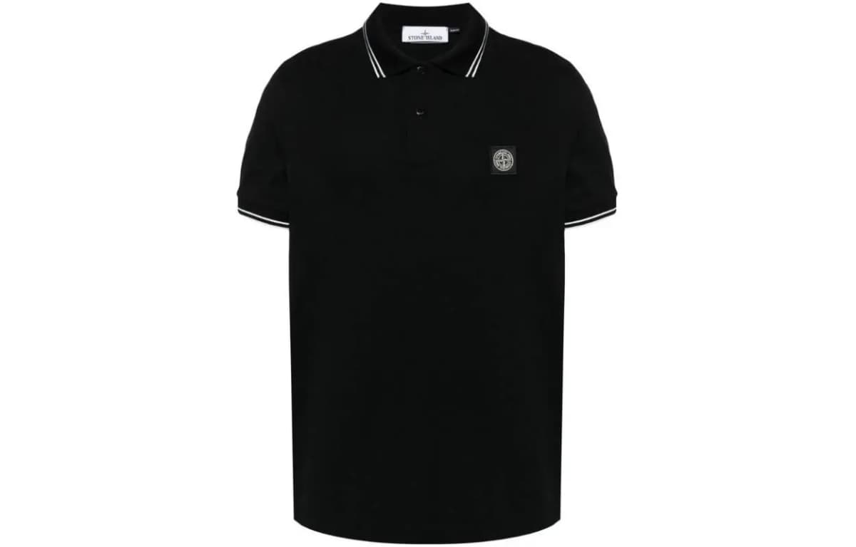 STONE ISLAND SS24 Striped Pullover Fitted Short Sleeve Polo Shirt Men's Black