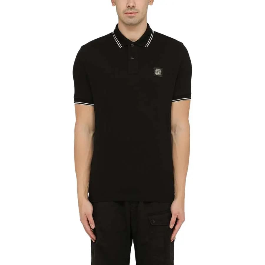 STONE ISLAND SS24 Striped Pullover Fitted Short Sleeve Polo Shirt Men's Black 3
