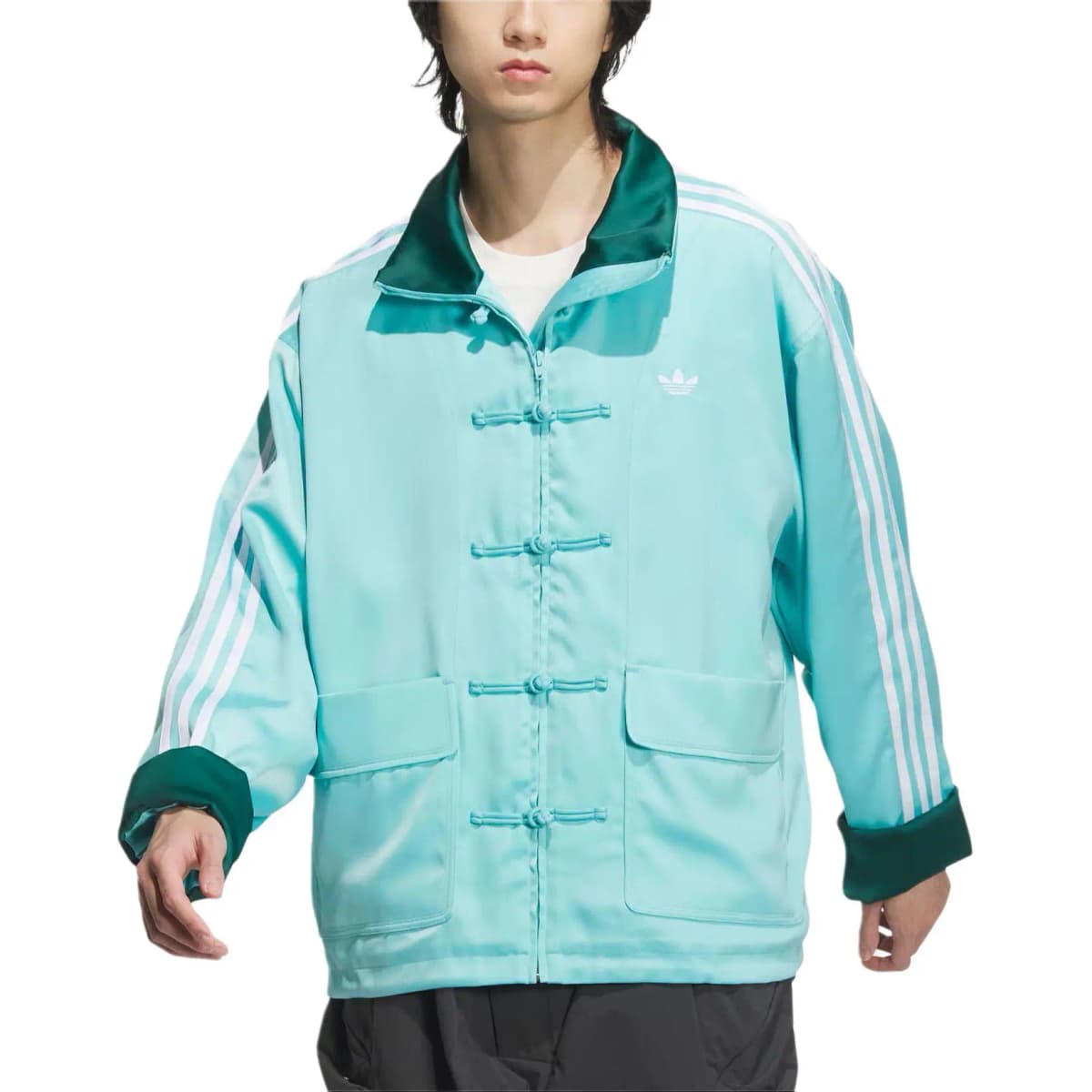 adidas originals SS24 Chinese Style Button-Stripe Jacket Mint Green 3