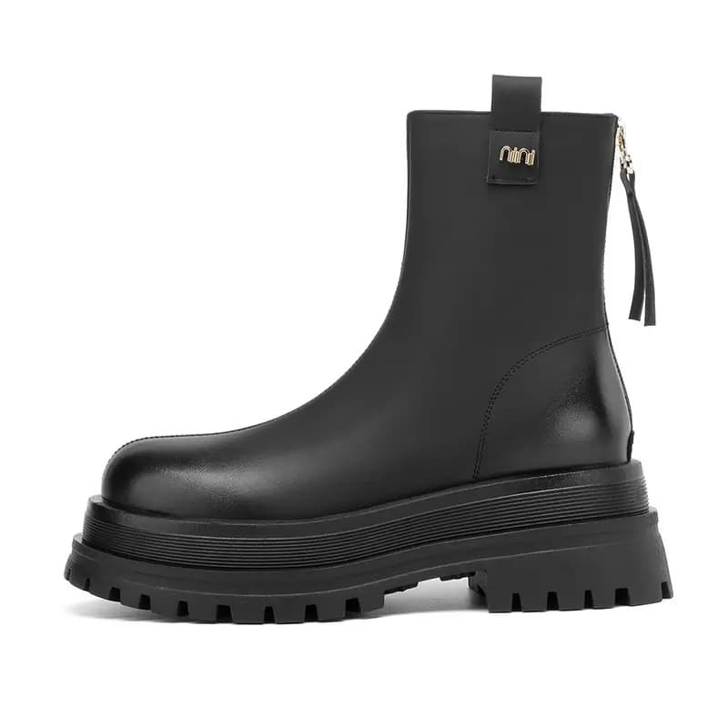 JOSINY Winter Fleece-Lined Warm Retro Round Toe British Style Thick Sole Petite Heightening Short Boots Women's