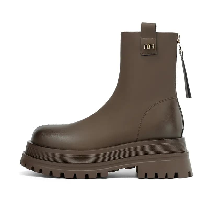 JOSINY Winter Fleece-Lined Warm Retro Round Toe British Style Thick Sole Petite Heightening Short Boots Women's 6