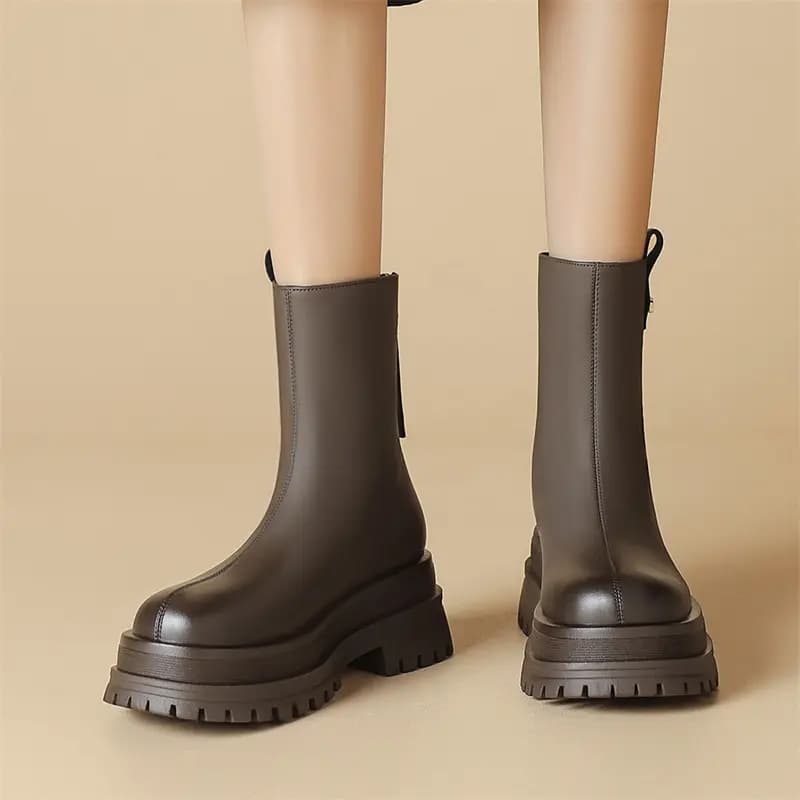 JOSINY Winter Fleece-Lined Warm Retro Round Toe British Style Thick Sole Petite Heightening Short Boots Women's 7