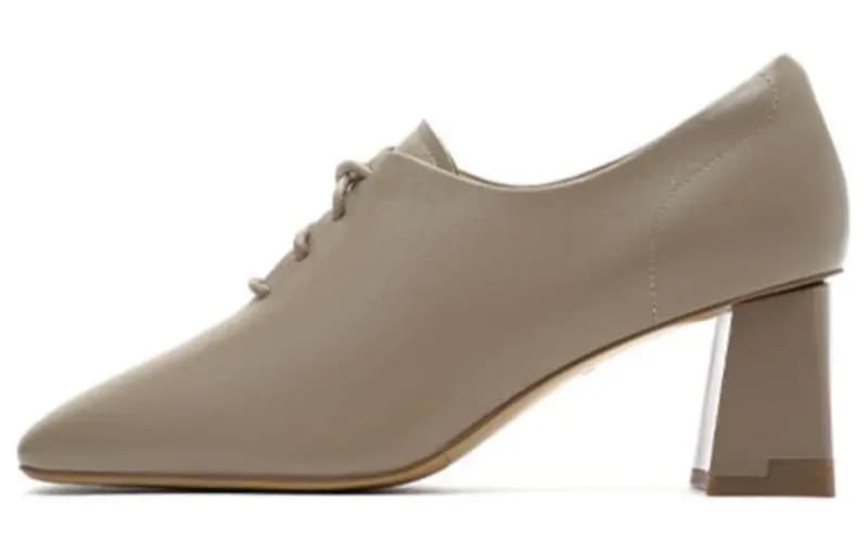 HARSON Sheepskin French Vintage Square Toe Versatile Lace-Up Chunky Heel Pumps 6cm Women's 3
