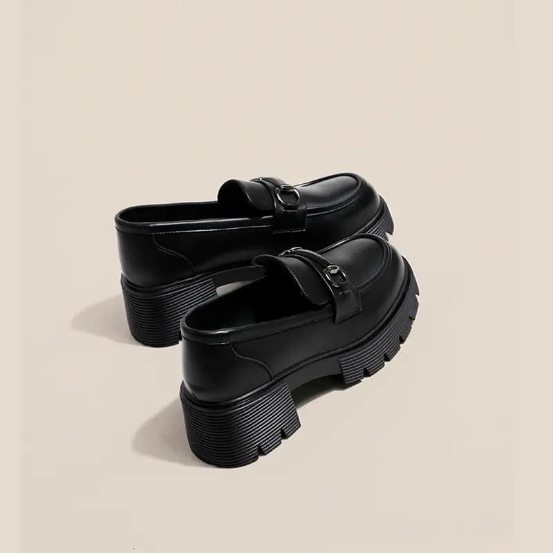 Ouumeis Leather Shoes Split Cow Leather Fashion Trendy Elegant Loafers 6.5cm Women's 7