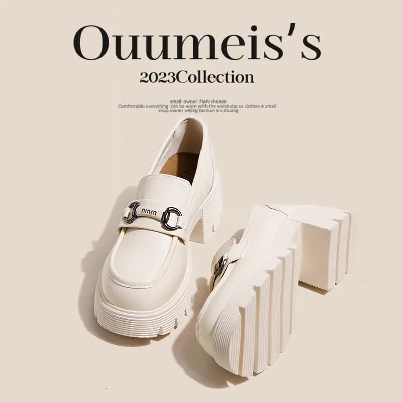 Ouumeis Leather Shoes Split Cow Leather Fashion Trendy Elegant Loafers 6.5cm Women's 3