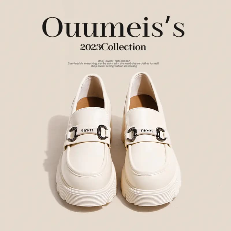 Ouumeis Leather Shoes Split Cow Leather Fashion Trendy Elegant Loafers 6.5cm Women's 2