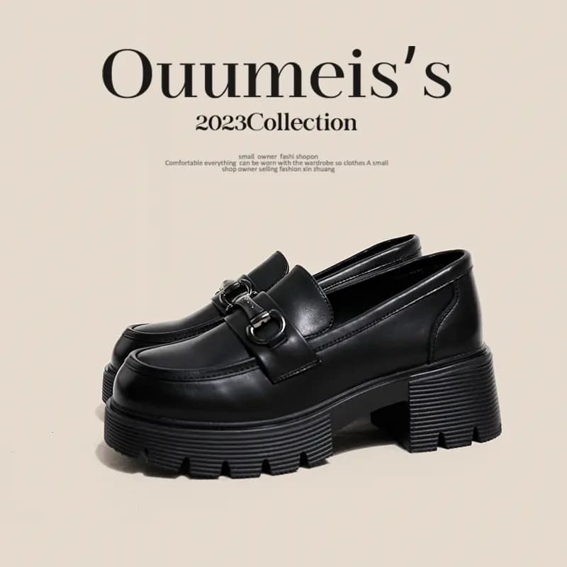 Ouumeis Leather Shoes Split Cow Leather Fashion Trendy Elegant Loafers 6.5cm Women's 6