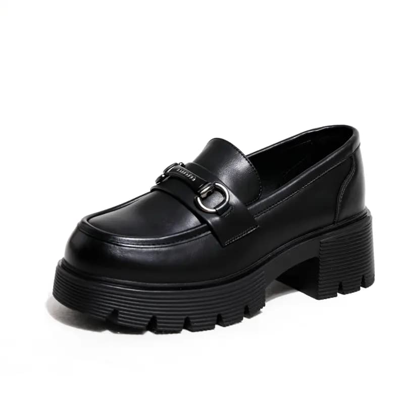 Ouumeis Leather Shoes Split Cow Leather Fashion Trendy Elegant Loafers 6.5cm Women's 5