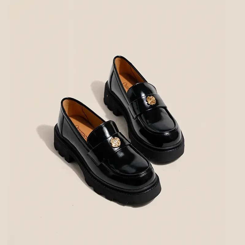 ouumeis Leather OL Fashion Versatile Chunky Sole Loafers 5cm Women's 7