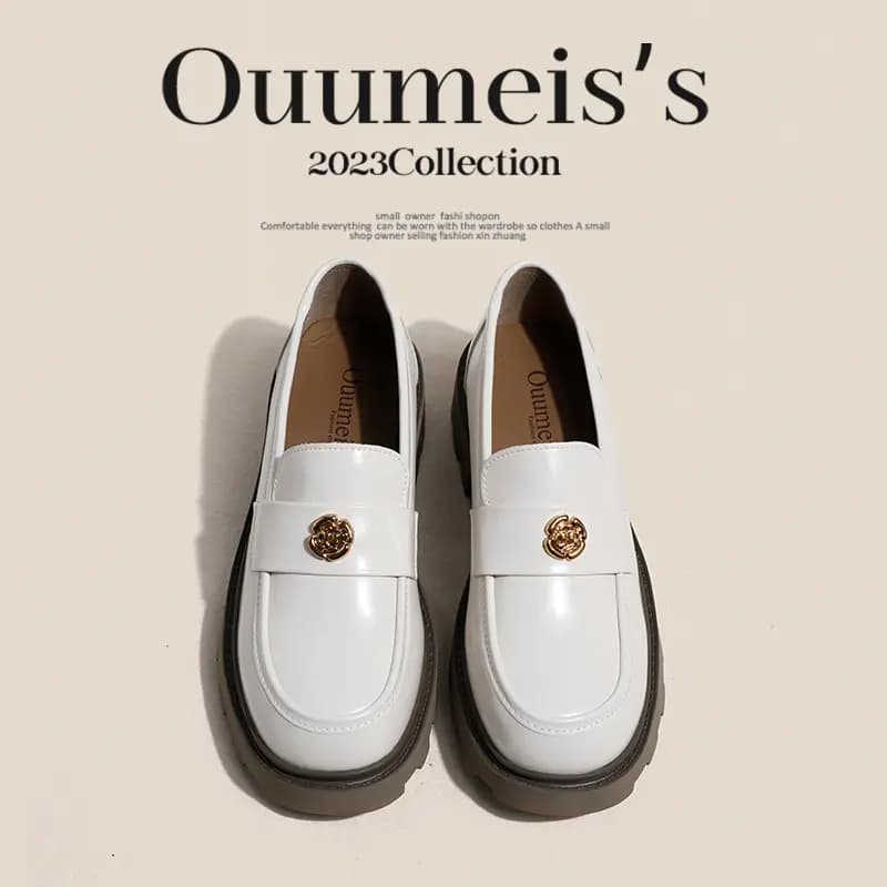 ouumeis Leather OL Fashion Versatile Chunky Sole Loafers 5cm Women's 3