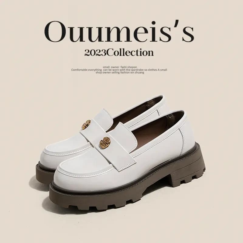 ouumeis Leather OL Fashion Versatile Chunky Sole Loafers 5cm Women's 2