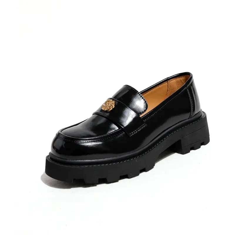 ouumeis Leather OL Fashion Versatile Chunky Sole Loafers 5cm Women's 5