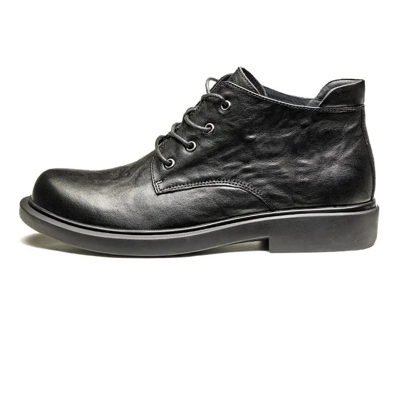 Brounvanm Genuine Leather Chunky Lightweight Casual Short Boots 3cm Men's