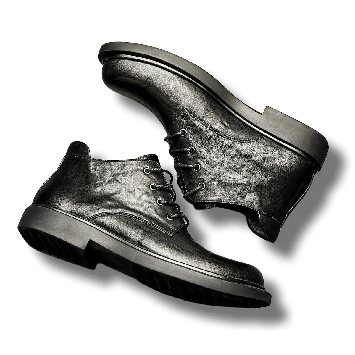 Brounvanm Genuine Leather Chunky Lightweight Casual Short Boots 3cm Men's 3