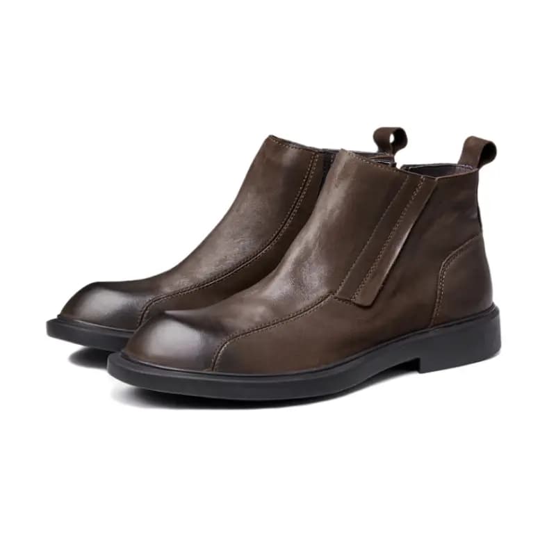 Brounvanm Genuine Leather Fashion Daily Short Boots Men's Coffee 2