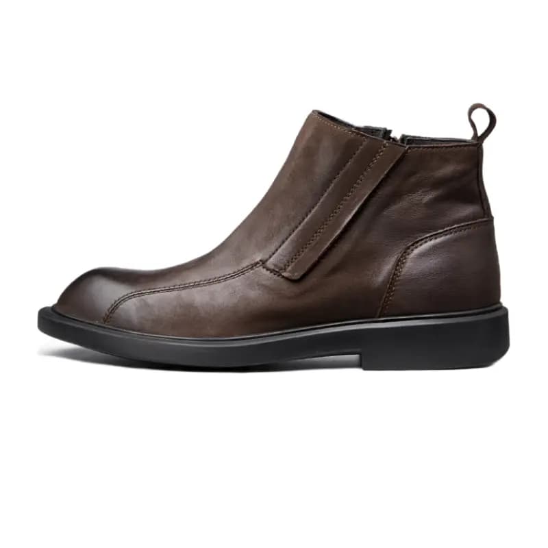 Brounvanm Genuine Leather Fashion Daily Short Boots Men's Coffee